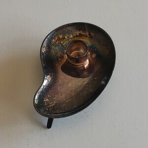 Vintage Prima HG Denmark Silver Plated Candle Holder MCM Kidney Shape Iridescent